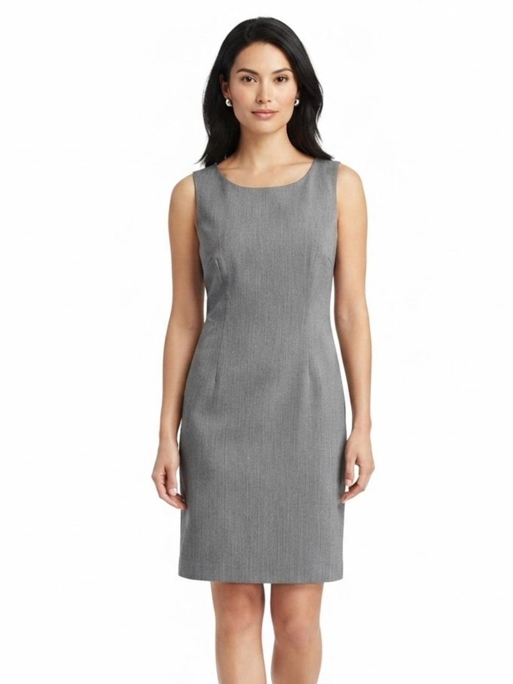 Chadwicks 12P Grey Sleeveless Sheath Dress Knee Short Formal Work Office